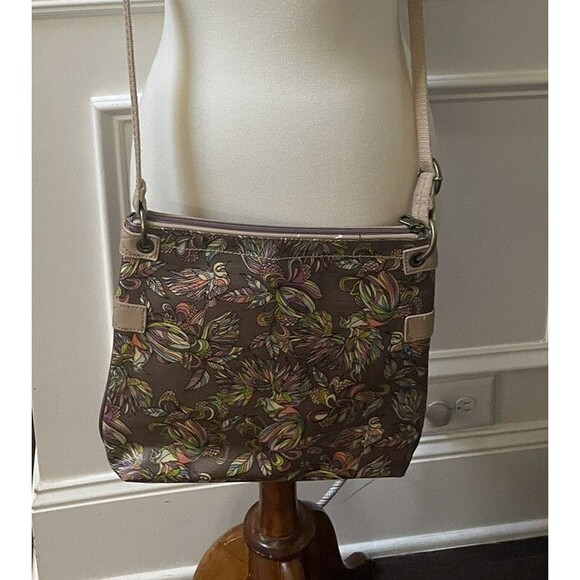 SakRoots Multicolor Bird Floral Crossbody Bag Purse Tan Adjustable Strap Brown - Picture 10 of 16